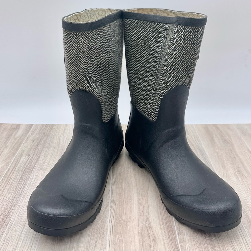 Chooka Classic Mid Calf Racer Herringbone Black Rain Boots | Size US 9 / EU 39.5